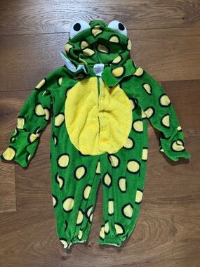 Infant Green & Yellow Frog One-Piece Fleece Romper